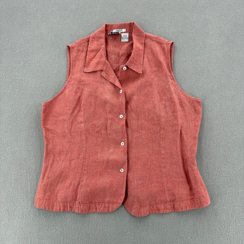 Vintage 90s Edward 100% Irish Linen Tailored Sleeveless Blouse Women Large